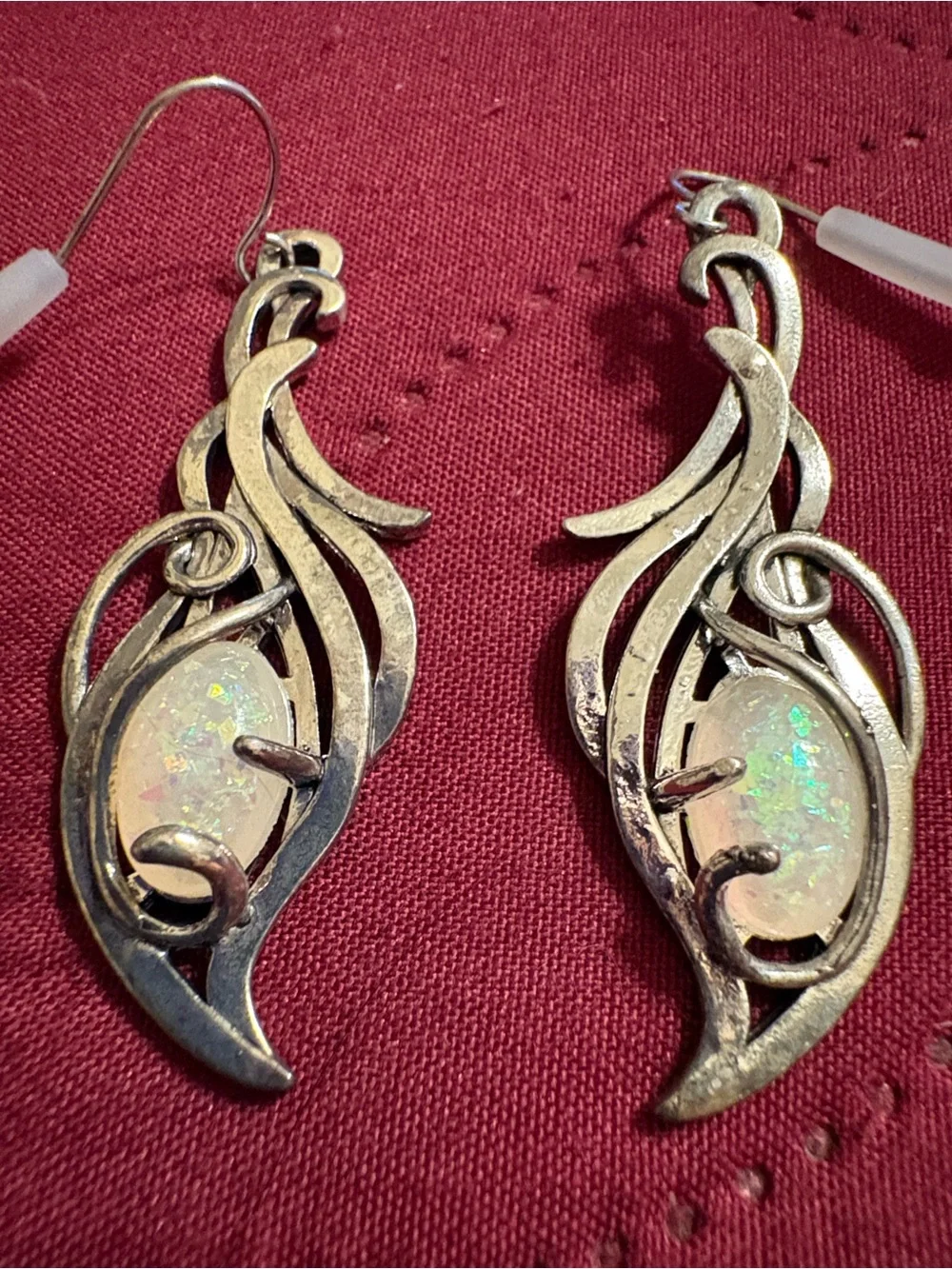Silver Plated Faux Opal Drop Earrings
